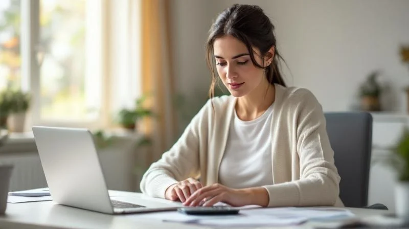 Frau haelt stolz IHK-Zeugnis in der Hand in einem hellen Buero in Mainz